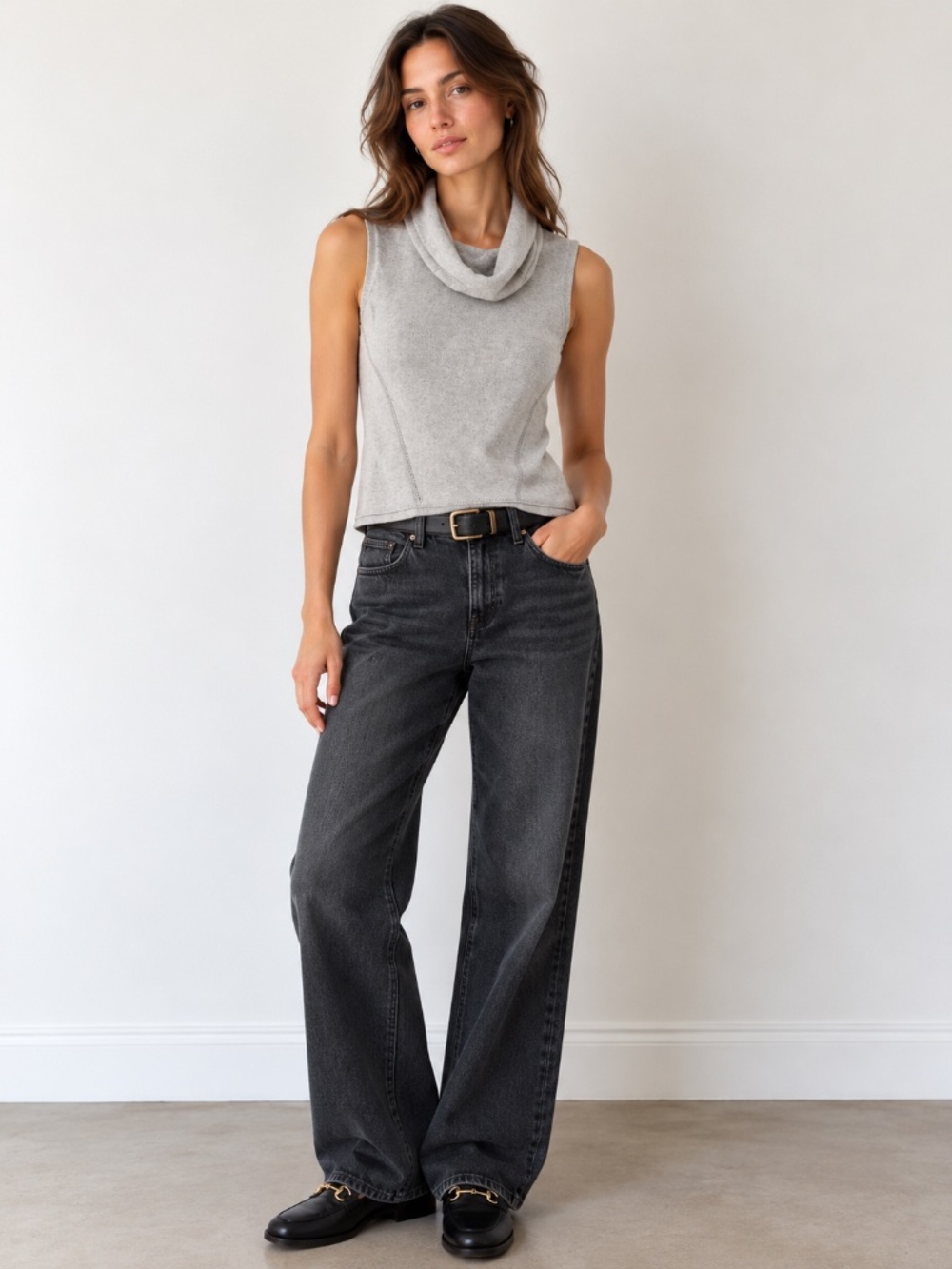Garnet Hill Linen Cotton Sleeveless Cowl Neck Top Gray XS.
